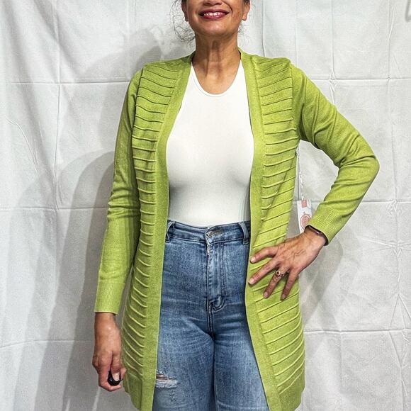 Lovecode Chartreuse Open Front Cardigan Sz M NWT - Picture 1 of 13